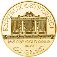 1/2 ounce Austrian gold Philharmonic coins, 50 Euro