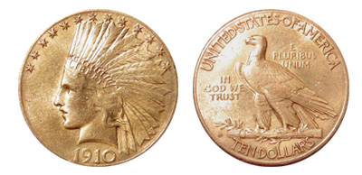 Indian Head: $10 gold coin mintage from 1908 - 1933