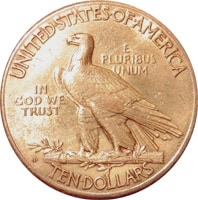 1910 minted 10 dollars gold coin 
