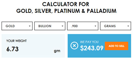 gold calculator result for 10 Guilders gold coin