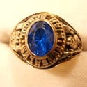 Gold class ring with blue center stone 10 karat gold
