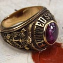 10 karat gold college ring with gem