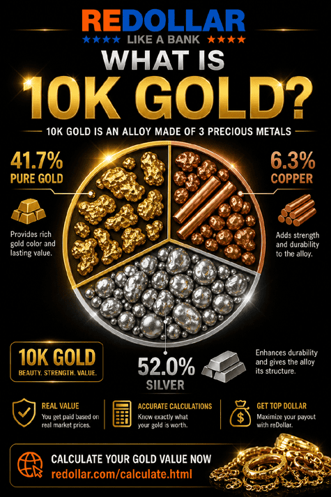 417 Gold Explained Info Graphic 417 gold = 10 karat gold explained and what metals the alloy contains
