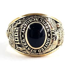 Navy class ring with a black onyx gemstone