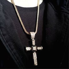 White gold, diamond and onyx cross pendant necklace
