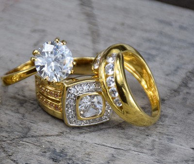 Various 10k gold rings with Cubic Zirconia 