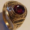 14 karat gold class ring with red spinel