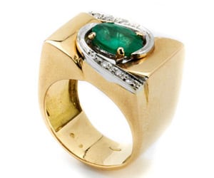 14k gold Brazilian emerald and diamond ring