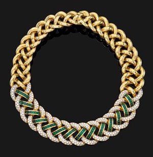 Gold Diamond and Emerald necklace