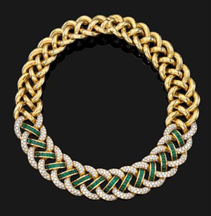 Gold Diamond and Emerald necklace
