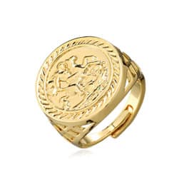 Men's yellow gold ring with horse and rider