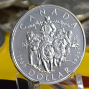 Canada silver dollar coin 1994 RCMP Northern Dog Team