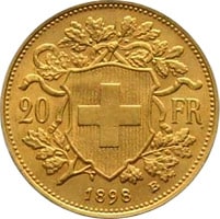 20 Francs 1898 B gold coin obverse