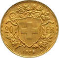 Swiss 20 Francs Gold Coin, 1898