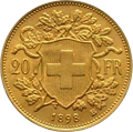 Swiss 20 Francs Gold Coin, 1898