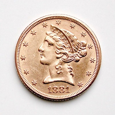 $5 Liberty gold half eagle 1881