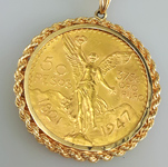 50 Pesos gold coin in 14K pendant with chain