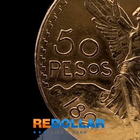 "50 Pesos" minted on the coin's obverse to show its face value.