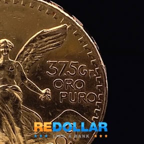 The coin's fine gold content is clearly visible on the coin's obverse.
