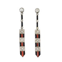 Art Decó pendant earrings with diamonds and onyx gemstones