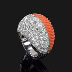 Cartier diamond and coral ring