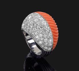 Cartier Diamond and Coral cocktail ring