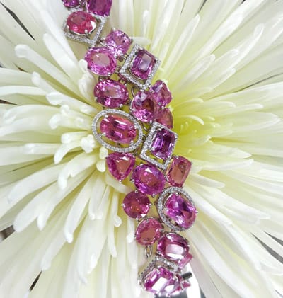Pink natural sapphire and diamond bracelet