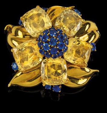 Van Cleef & Arpels blue and yellow sapphire brooch