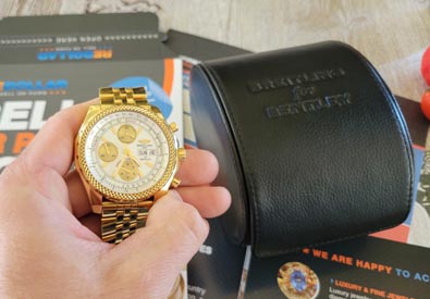 Breitling for Bentley 18k yellow gold watch with leather case