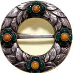 amber, chrysoprase, Silver Art Nouveau Georg Jensen Brooch