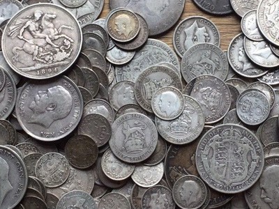 collection of sterling silver coins from UK