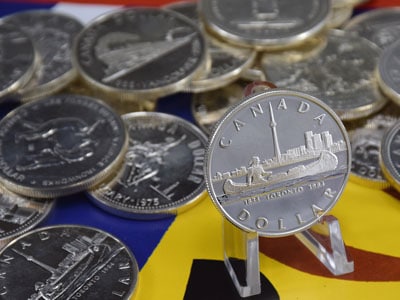 stock image: Canadian silver dollar coins