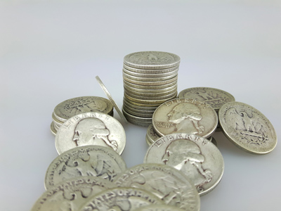 stock image: United States silver quarter coins, 90% silver