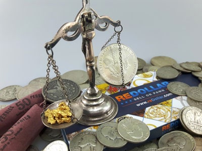 stock image: gold nuggets and silver coins