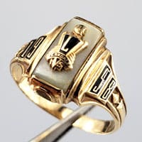 Ferndale High School Class Ring featuring mother of pearl.