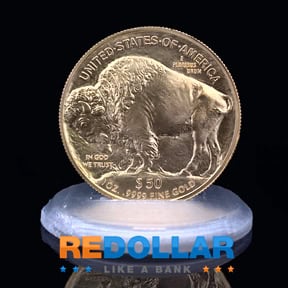 The Gold Buffalo's gold coin exhibits a dignified American bison.