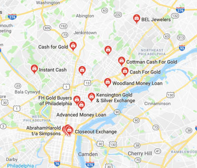 find gold buyers in Philadelphia on our map 