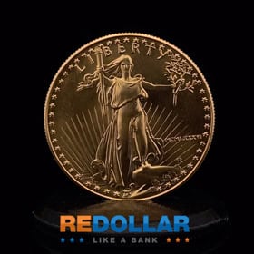On the obverse of the American Gold Eagle, Lady Liberty is holding a torch and an olive branch. 