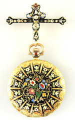 1850 Enamel gold pocket watch made of 18 karat gold