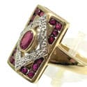 14K gold antique gold ring with red garnets