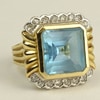 18k gold vintage diamond ring with aquamarine