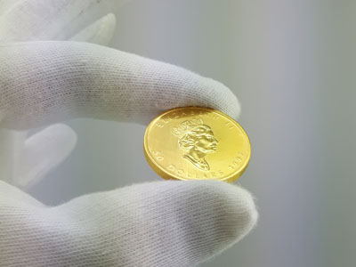 stock image: Canadian Maple Leaf gold coin, Queen Elizabeth II