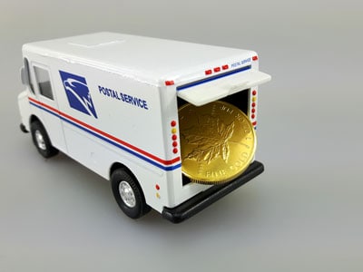 stock image: USPS truck shipping valuables, registered mail