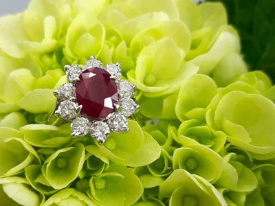 stock image: diamonds with ruby white gold ring
