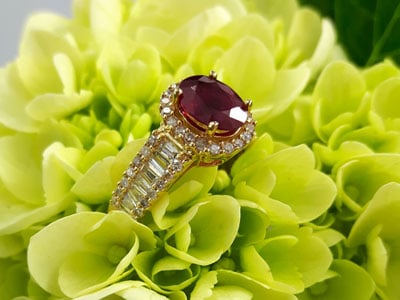 stock image: yellow gold ruby ring