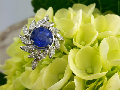 stock image: blue sapphire and diamond white gold ring