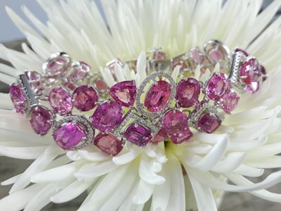 stock image: pink sapphire bracelet, white gold and diamonds