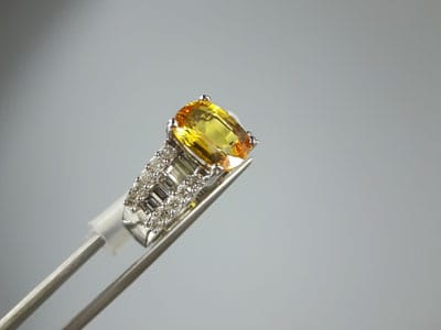 stock image: yellow sapphire and diamond white gold ring,14K