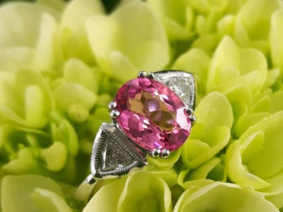 stock image: pink tourmaline and diamond white gold ring