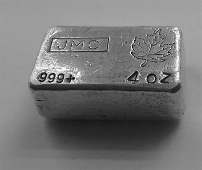 4 troy ounces Johnson Matthey silver bar